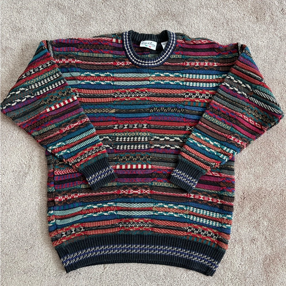 90s Giorgio Di Firenze Mens Sweater Textured Multicolor Coogi Style Grandpa Core